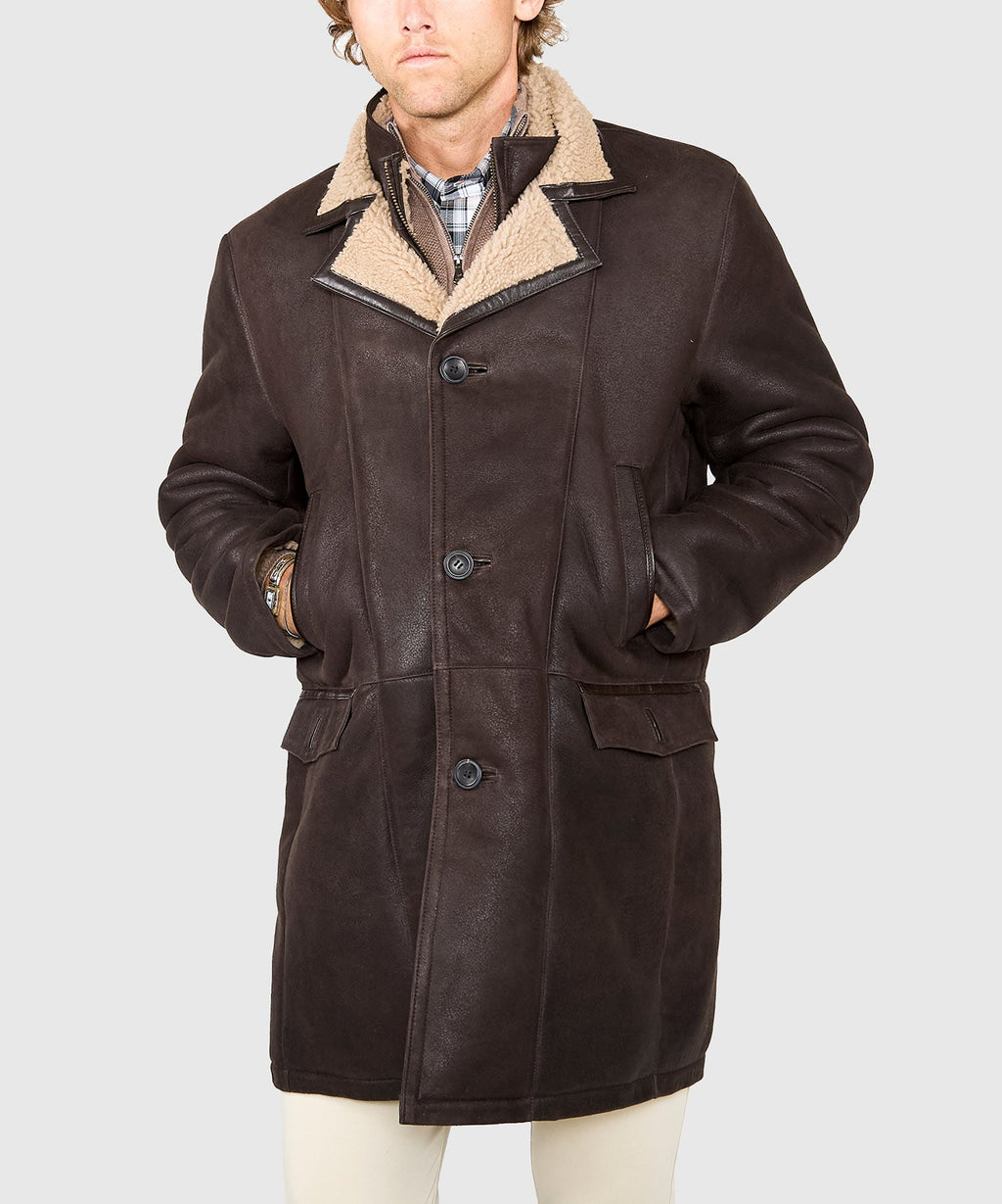 Premium Shearling Coat with Removable Bib – Chestnut
