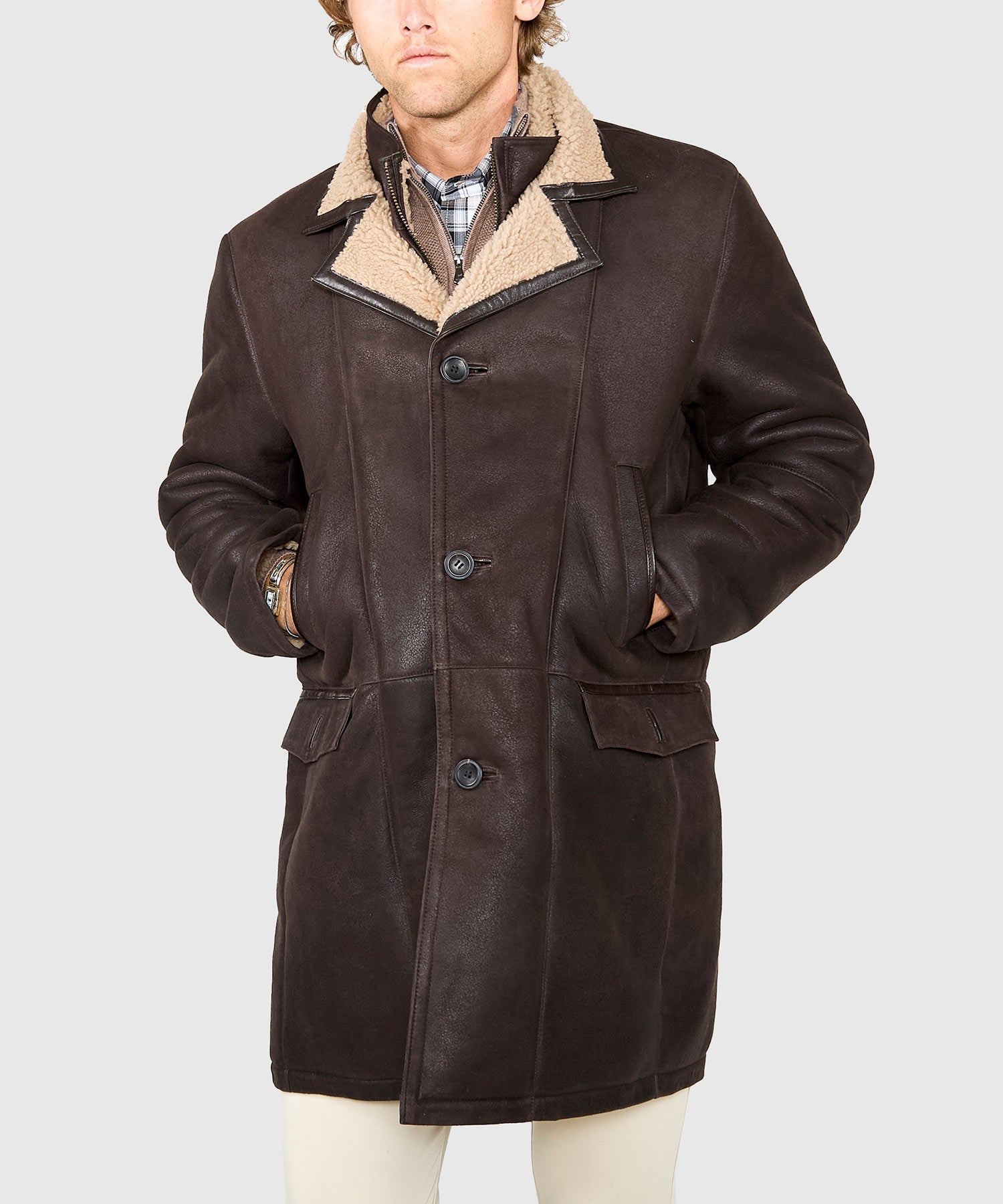 Premium Shearling Coat with Removable Bib – Chestnut