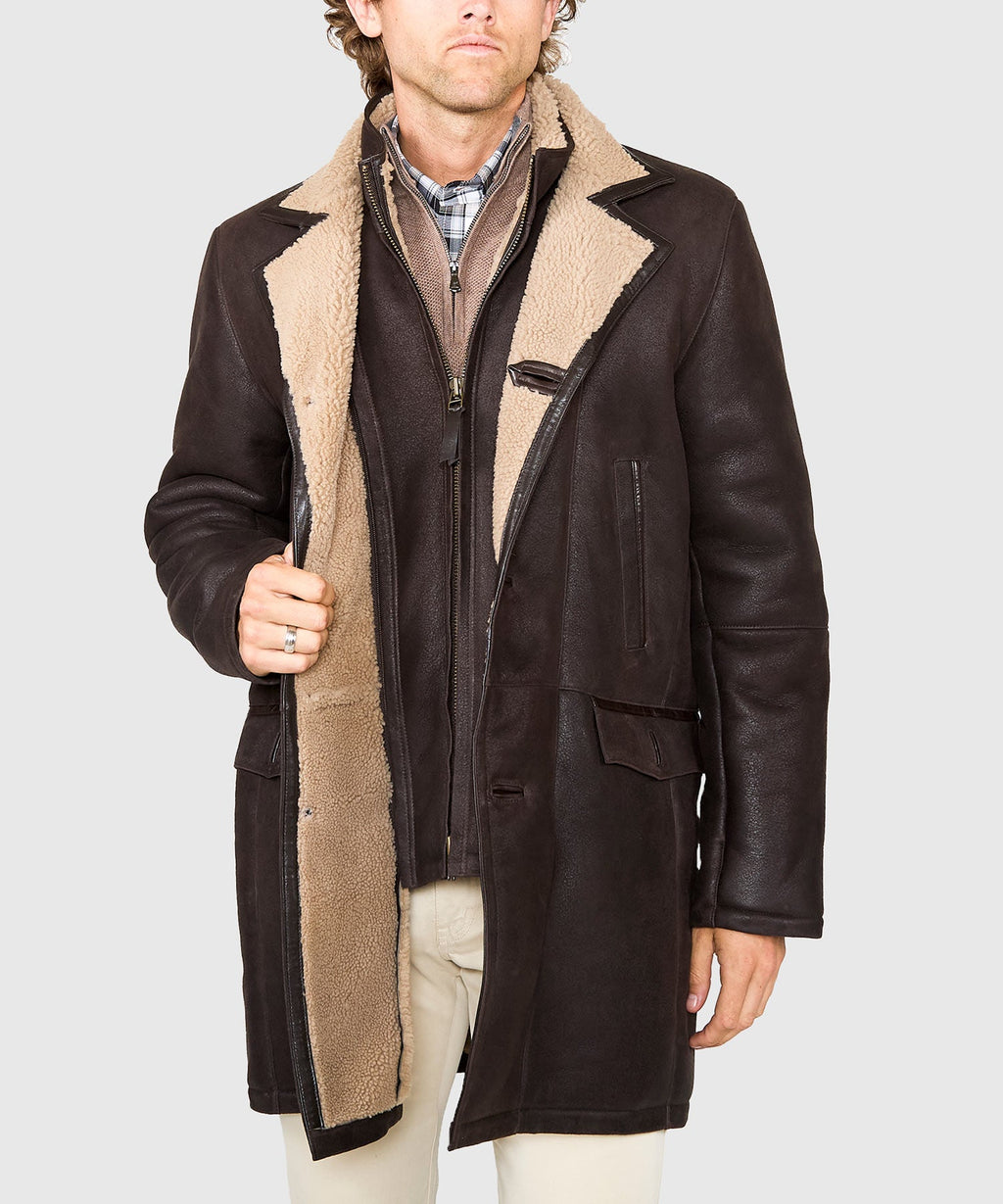 Premium Shearling Coat with Removable Bib – Chestnut