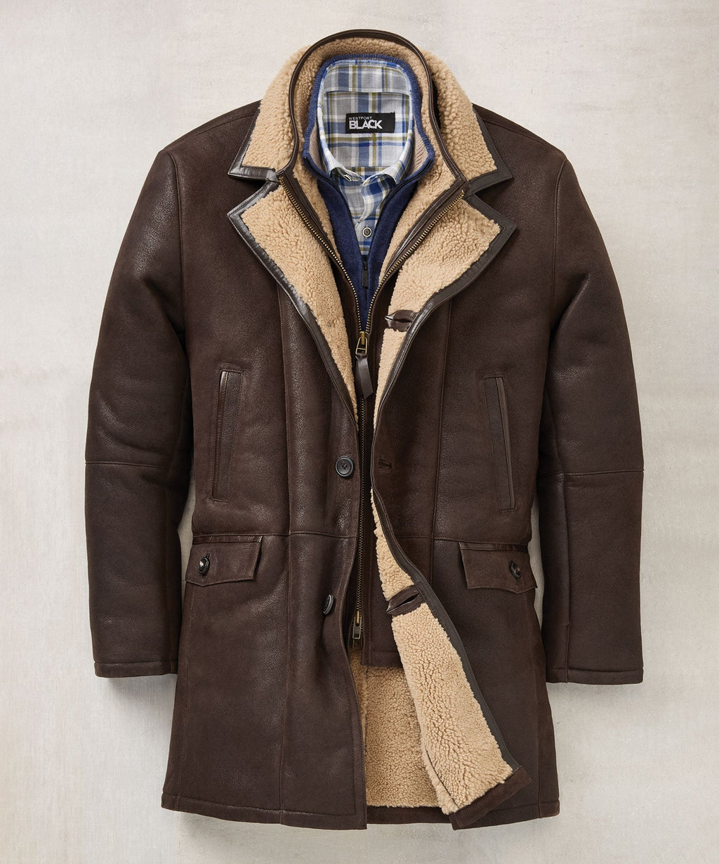 Premium Shearling Coat with Removable Bib – Chestnut