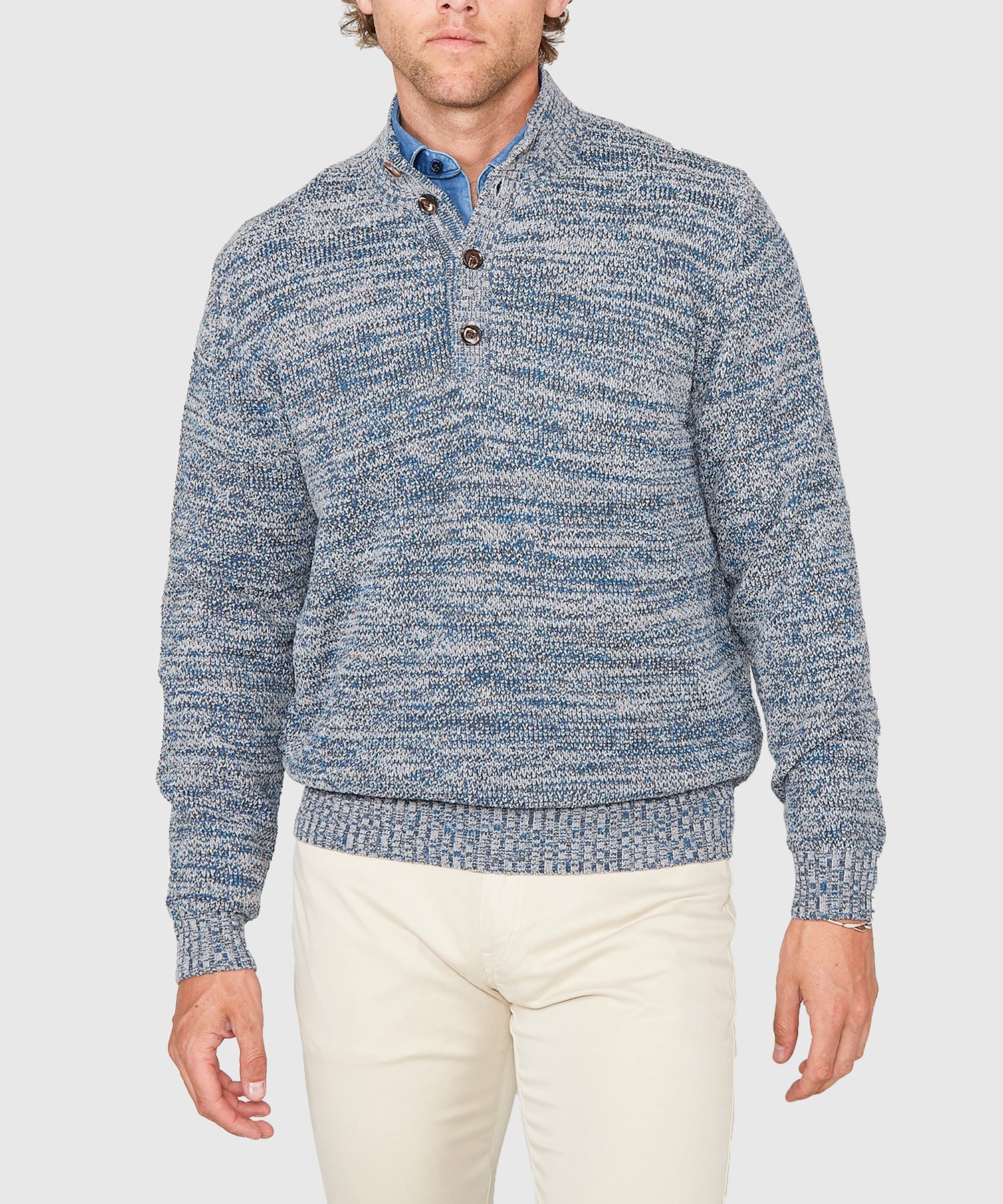 Chenille Button Mock Sweater
