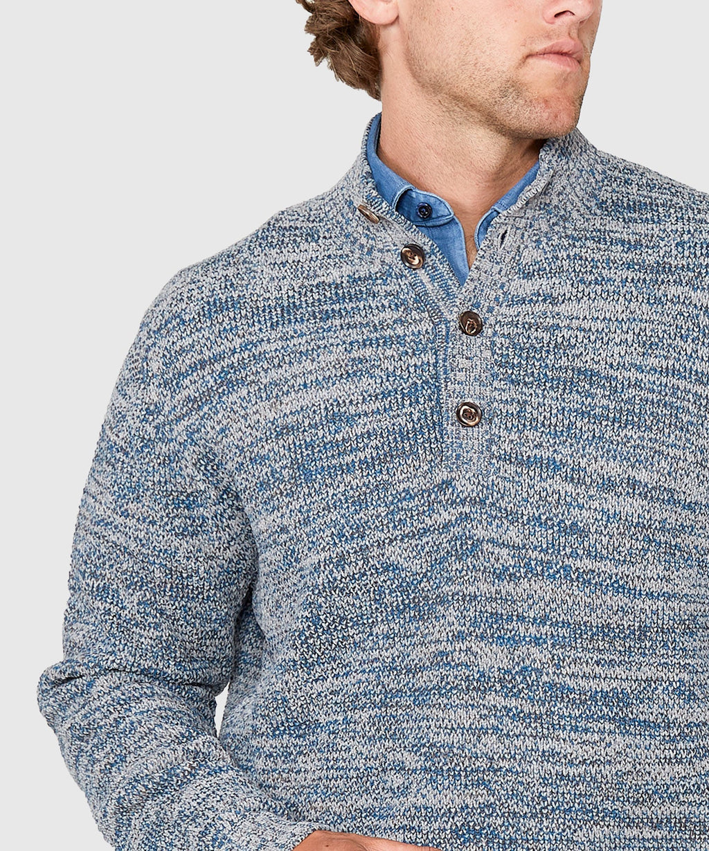 Chenille Button Mock Sweater