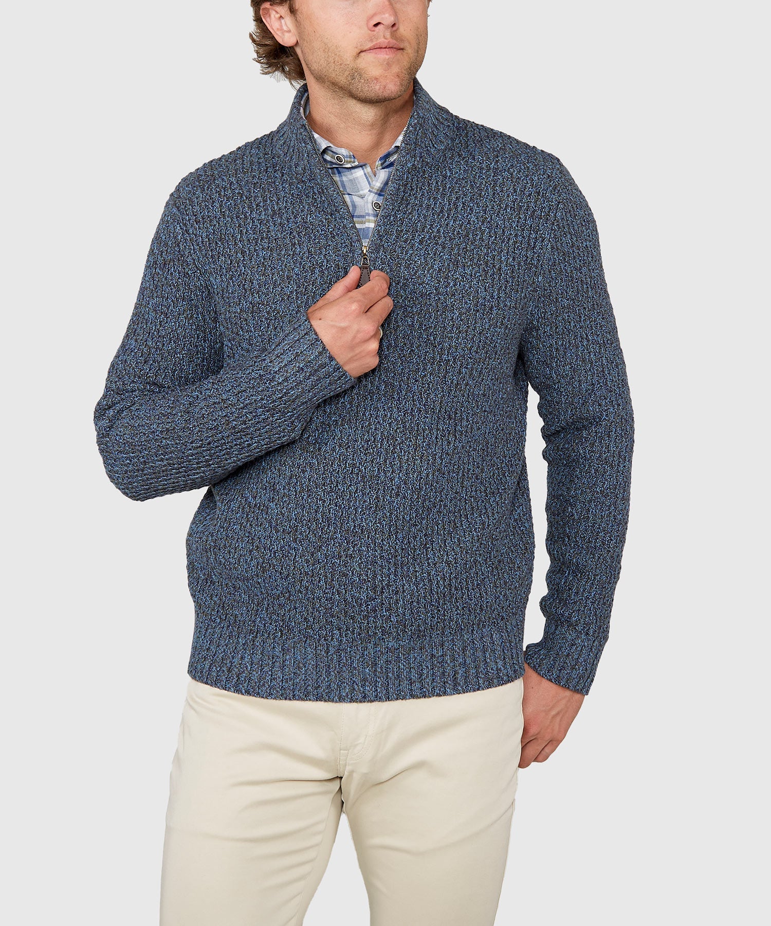 Tri-Color Quarter Zip Sweater