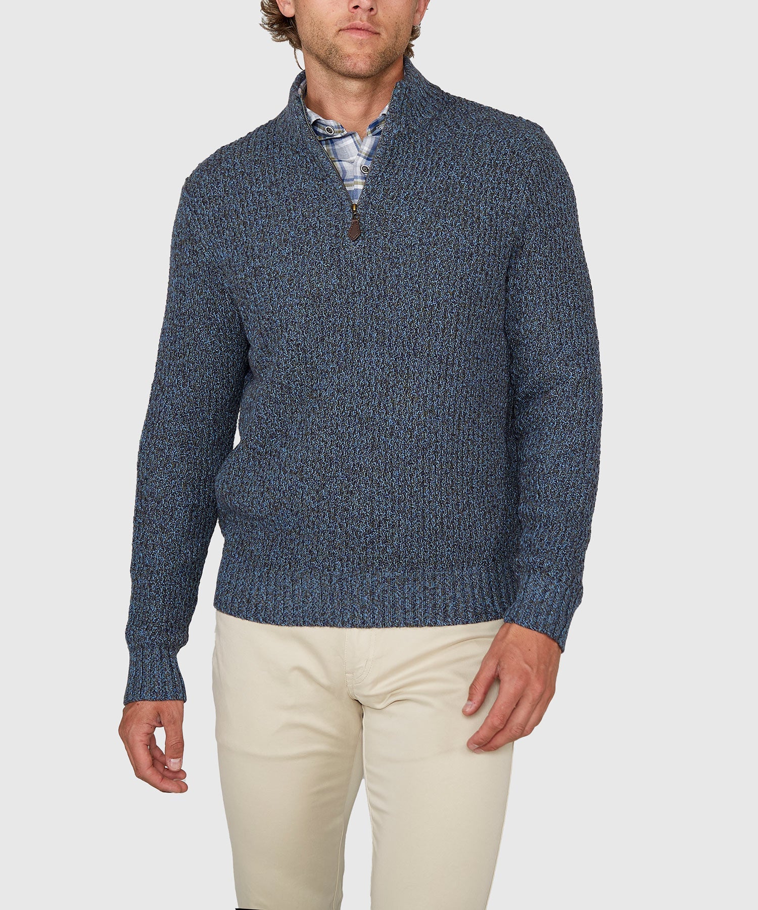 Tri-Color Quarter Zip Sweater
