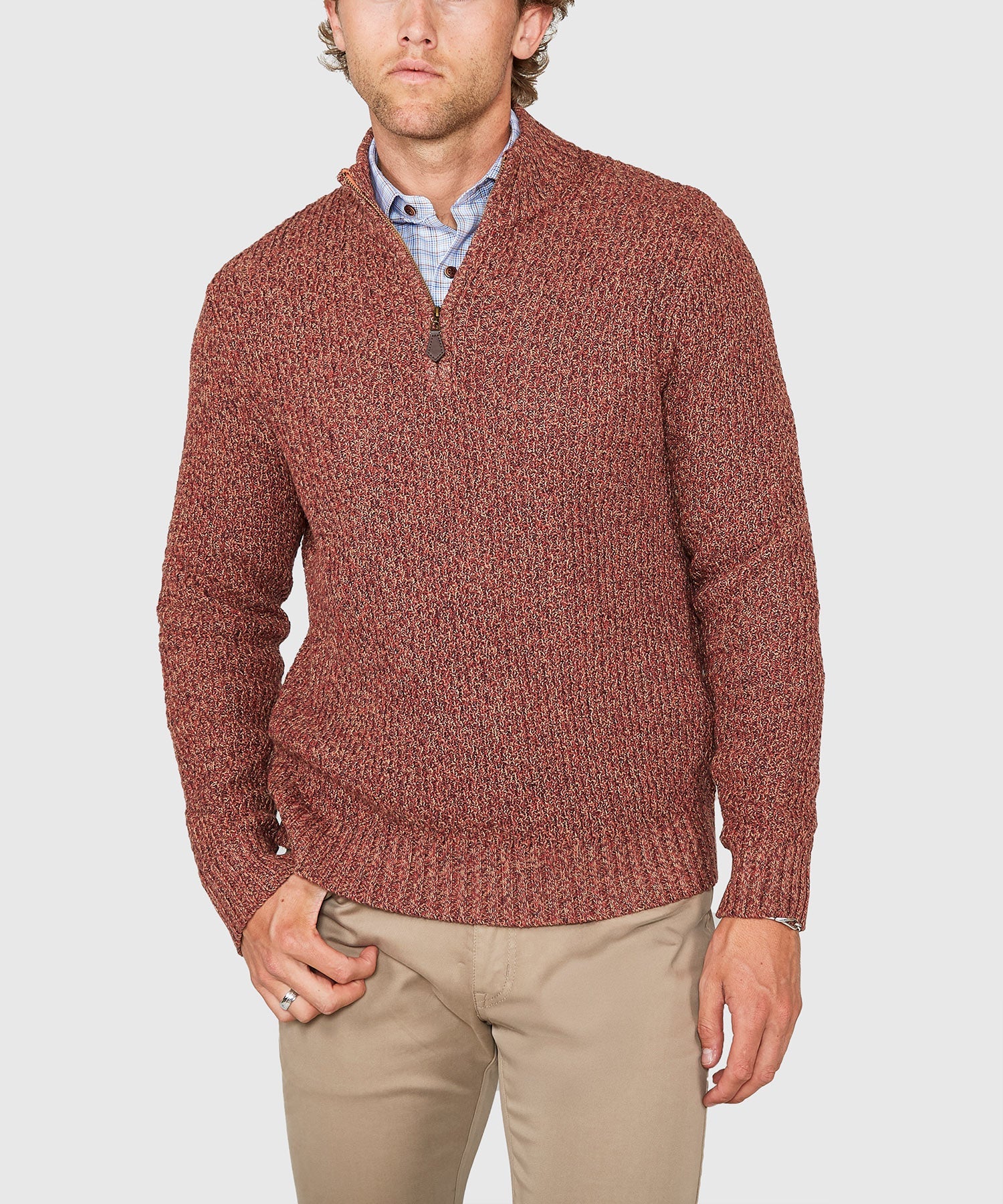 Tri-Color Quarter Zip Sweater