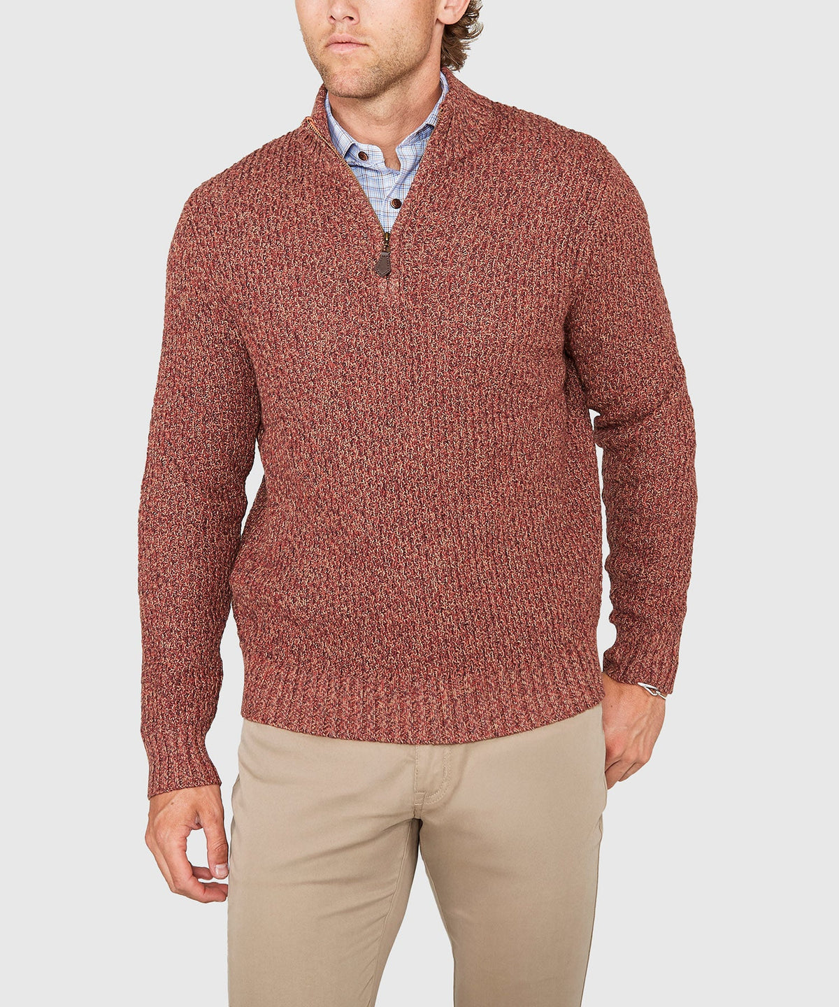 Tri-Color Quarter Zip Sweater