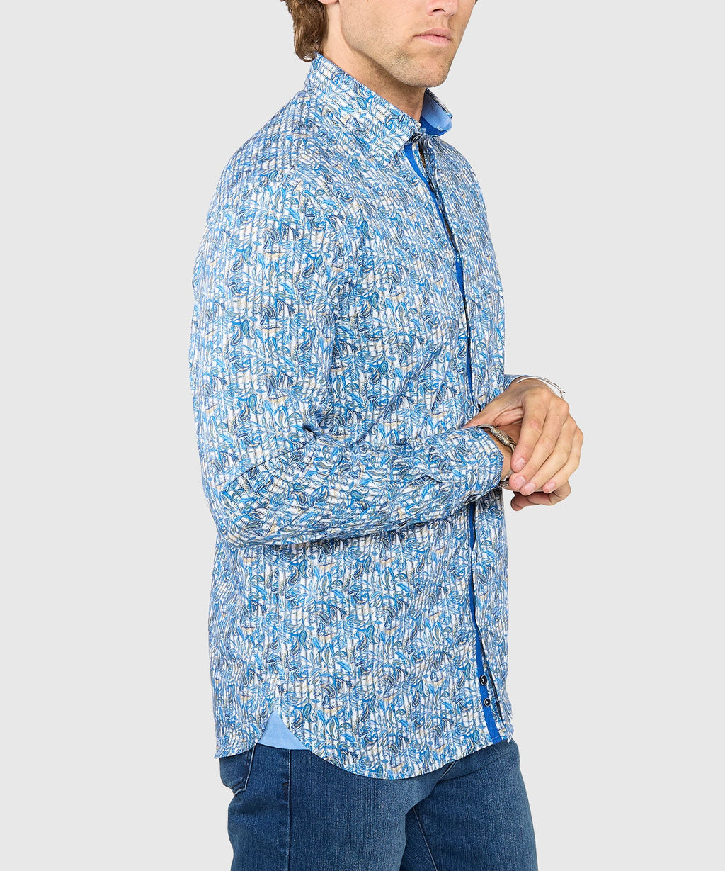 Long Sleeve Hidden Button Down Printed Sport Shirt – Multi