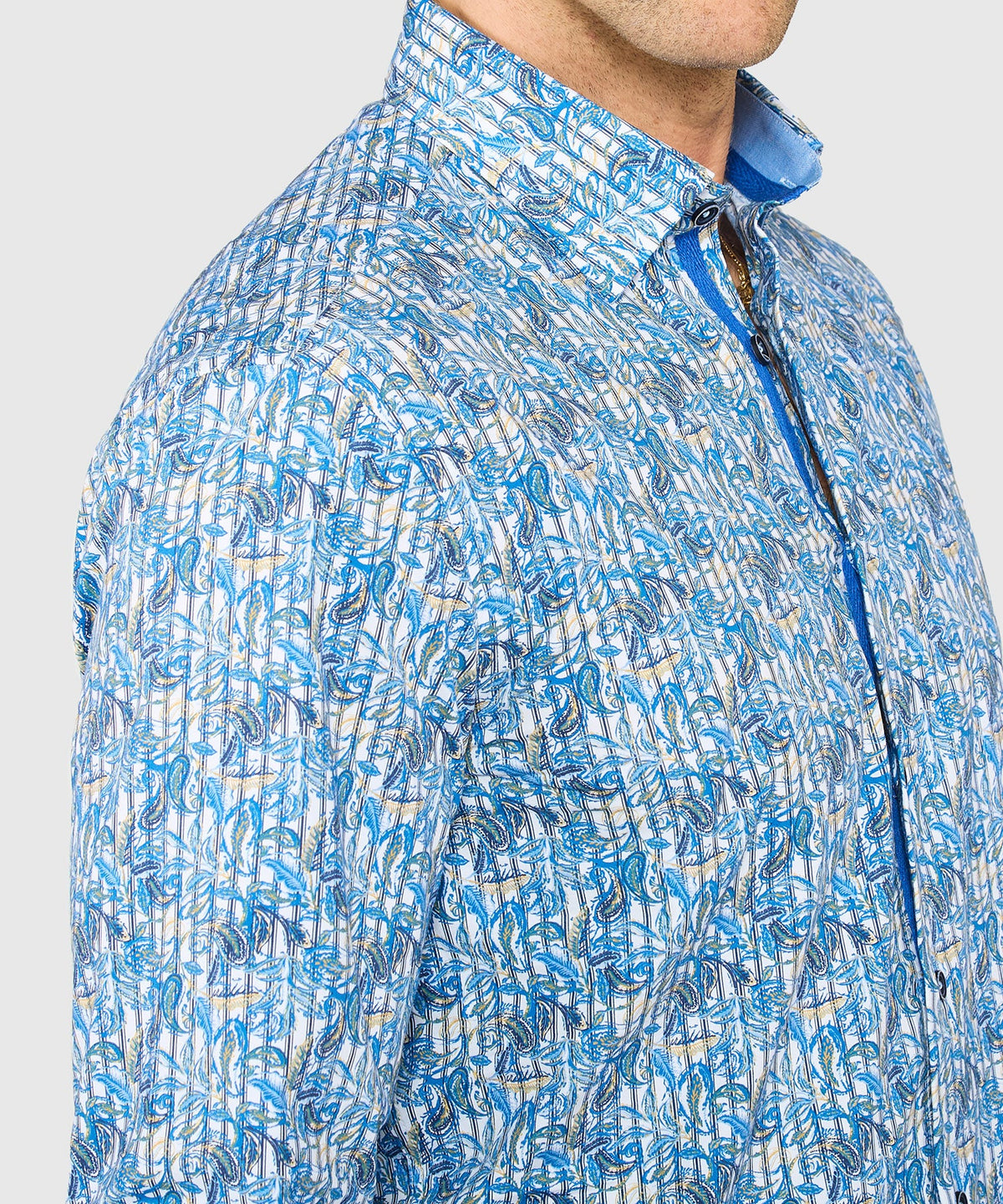 Long Sleeve Hidden Button Down Printed Sport Shirt – Multi