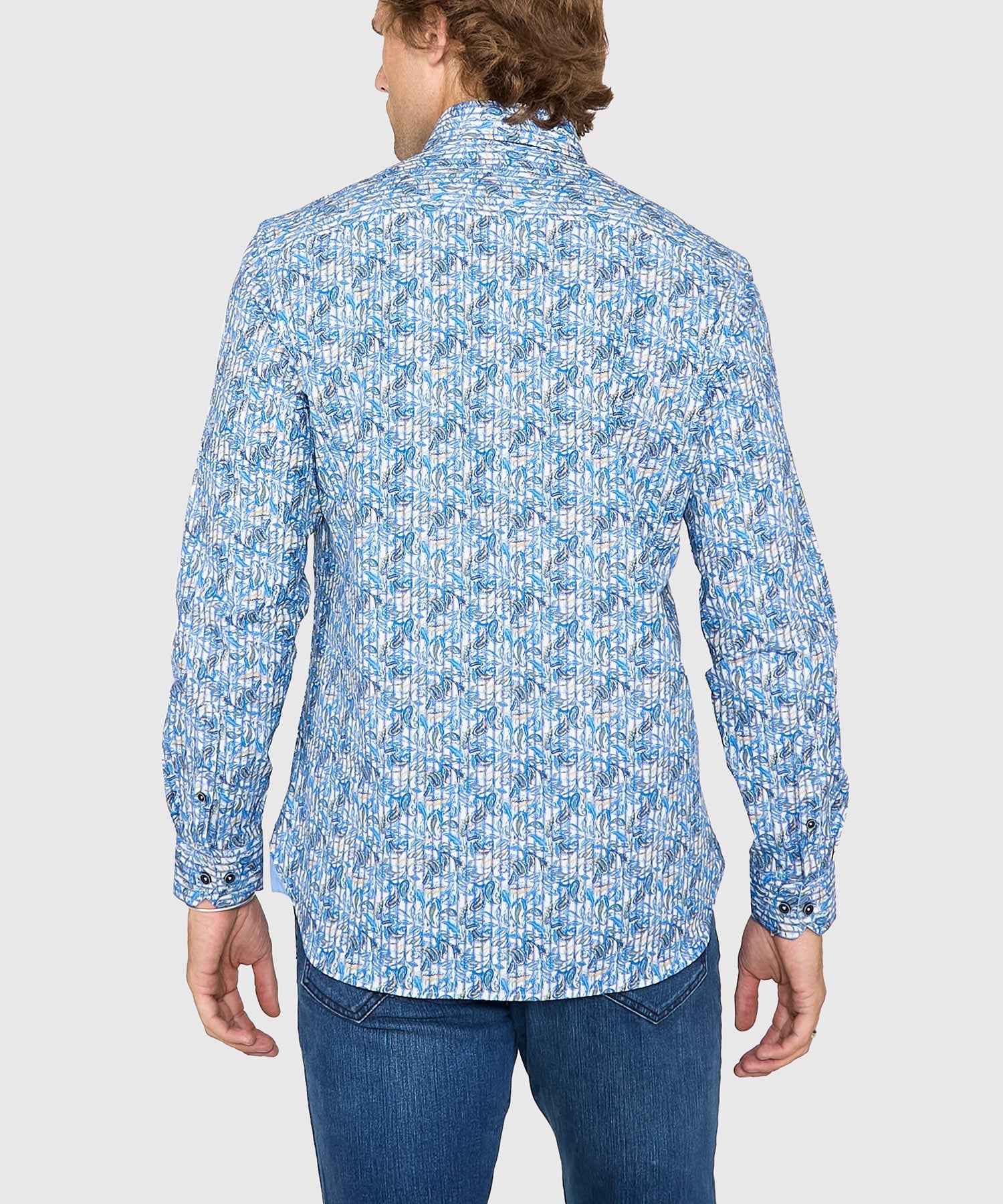 Long Sleeve Hidden Button Down Printed Sport Shirt – Multi