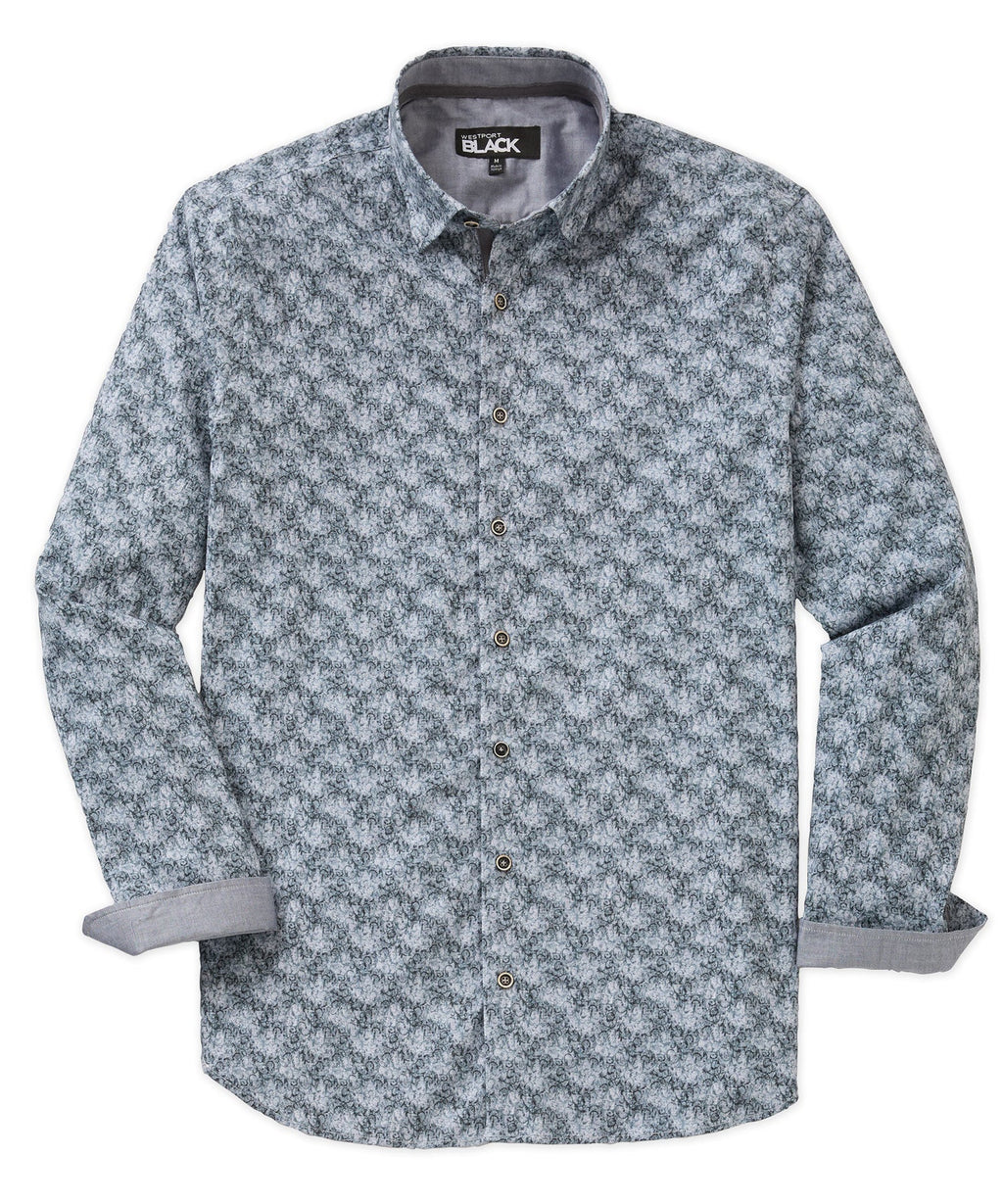 Long Sleeve Hidden Button Down Printed Sport Shirt – Grey