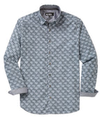 Long Sleeve Hidden Button Down Printed Sport Shirt – Grey