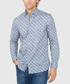 Long Sleeve Hidden Button Down Printed Sport Shirt – Grey