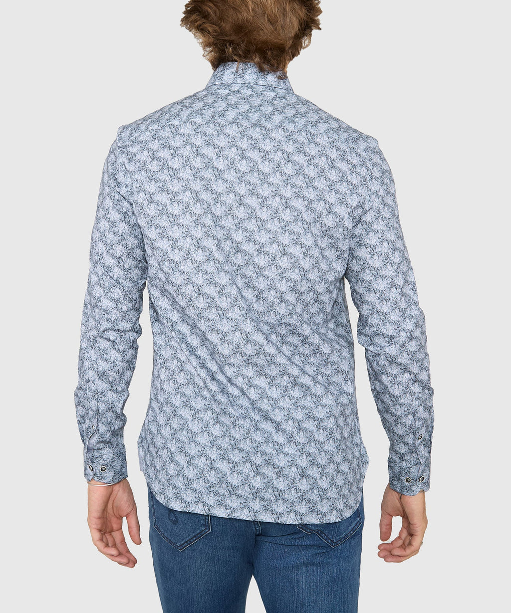 Long Sleeve Hidden Button Down Printed Sport Shirt – Grey