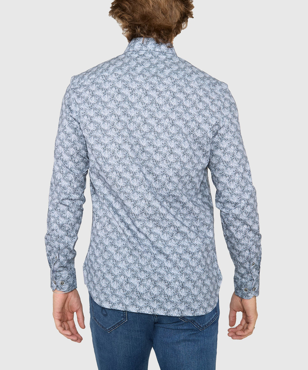 Long Sleeve Hidden Button Down Printed Sport Shirt – Grey