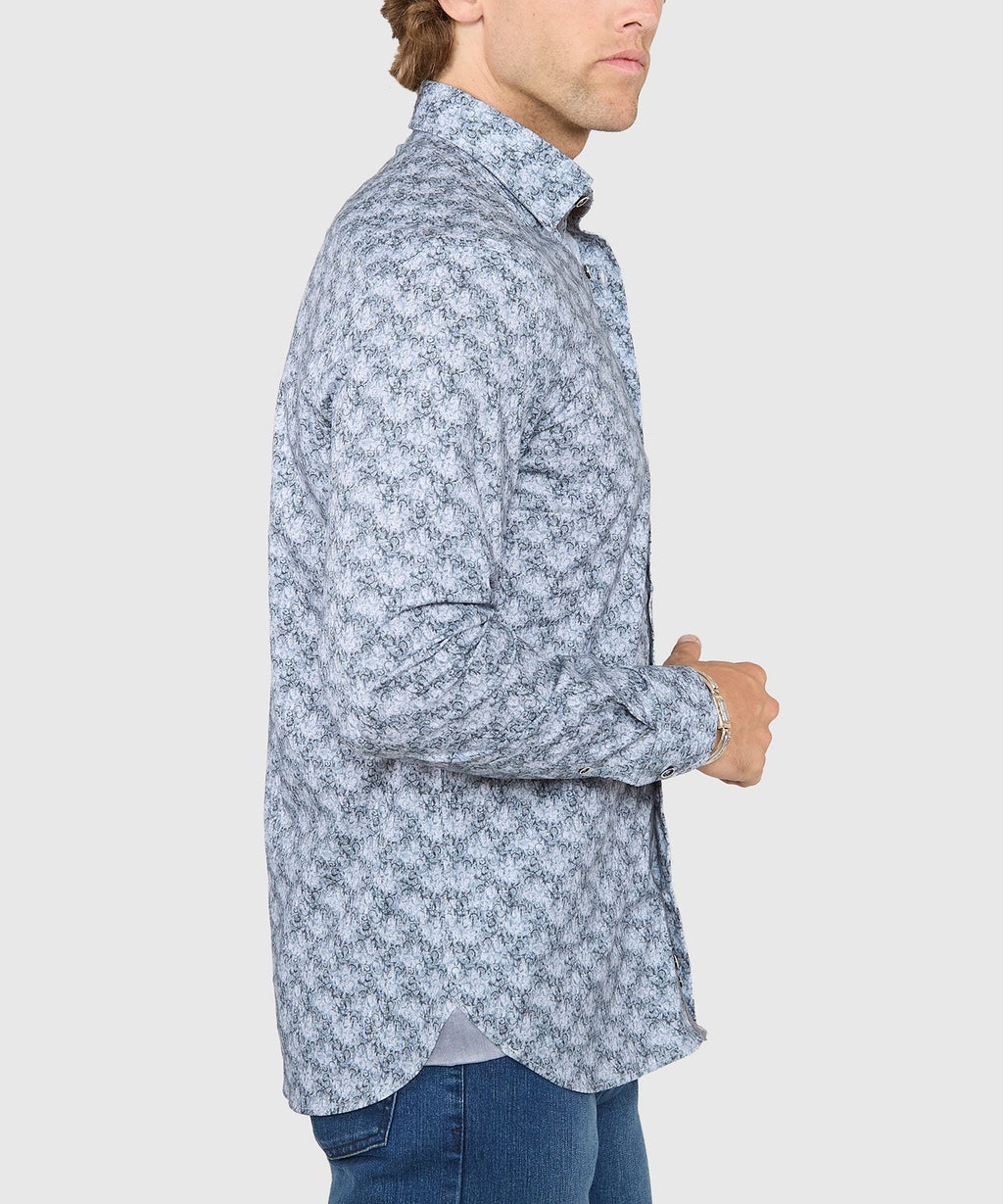 Long Sleeve Hidden Button Down Printed Sport Shirt – Grey