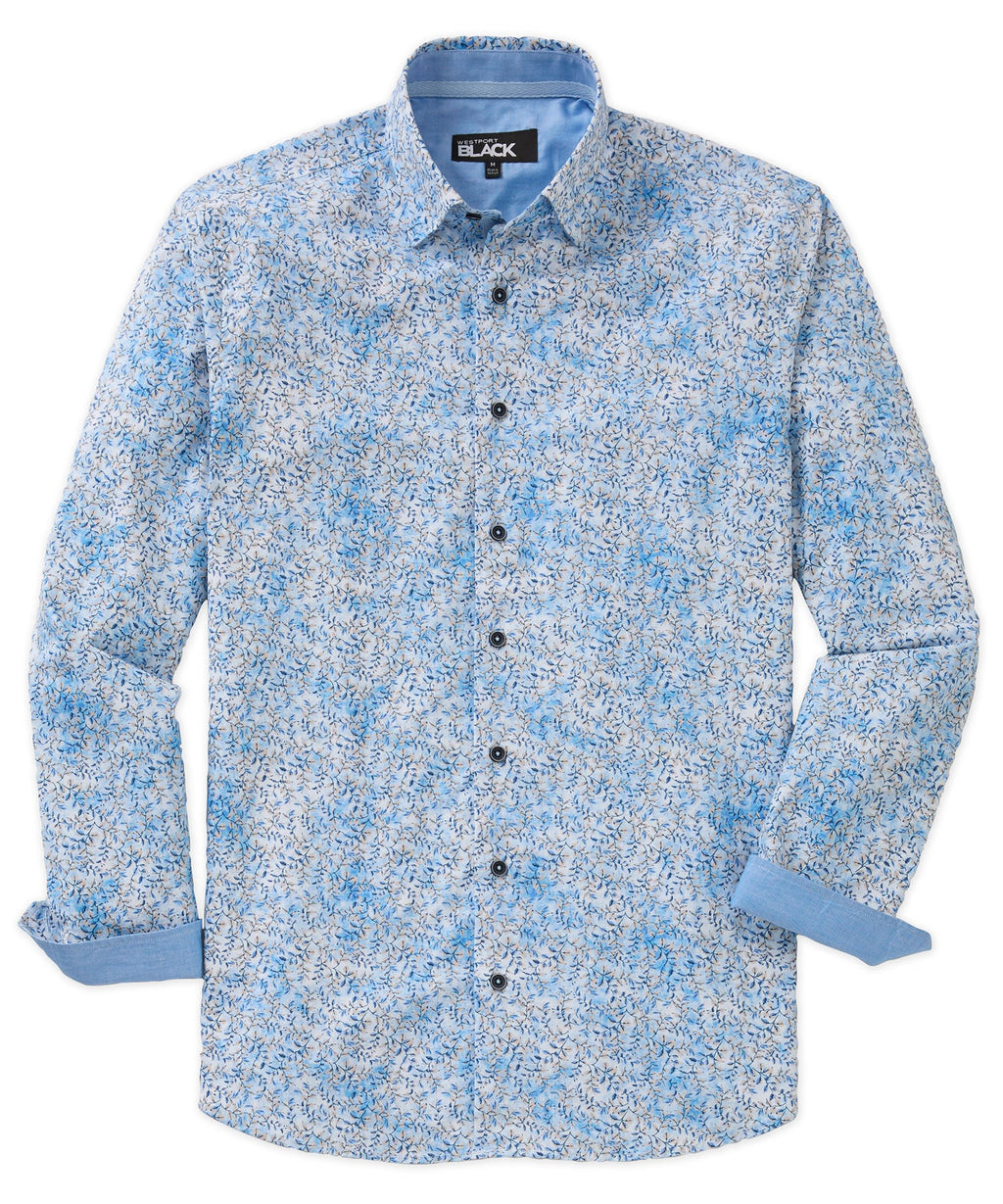 Long Sleeve Hidden Button Down Printed Sport Shirt – Blue/Tan