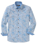 Long Sleeve Hidden Button Down Printed Sport Shirt – Blue/Tan