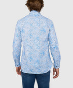 Long Sleeve Hidden Button Down Printed Sport Shirt – Blue/Tan