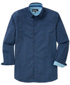 Long Sleeve Hidden Button Down Printed Sport Shirt – Navy Multi
