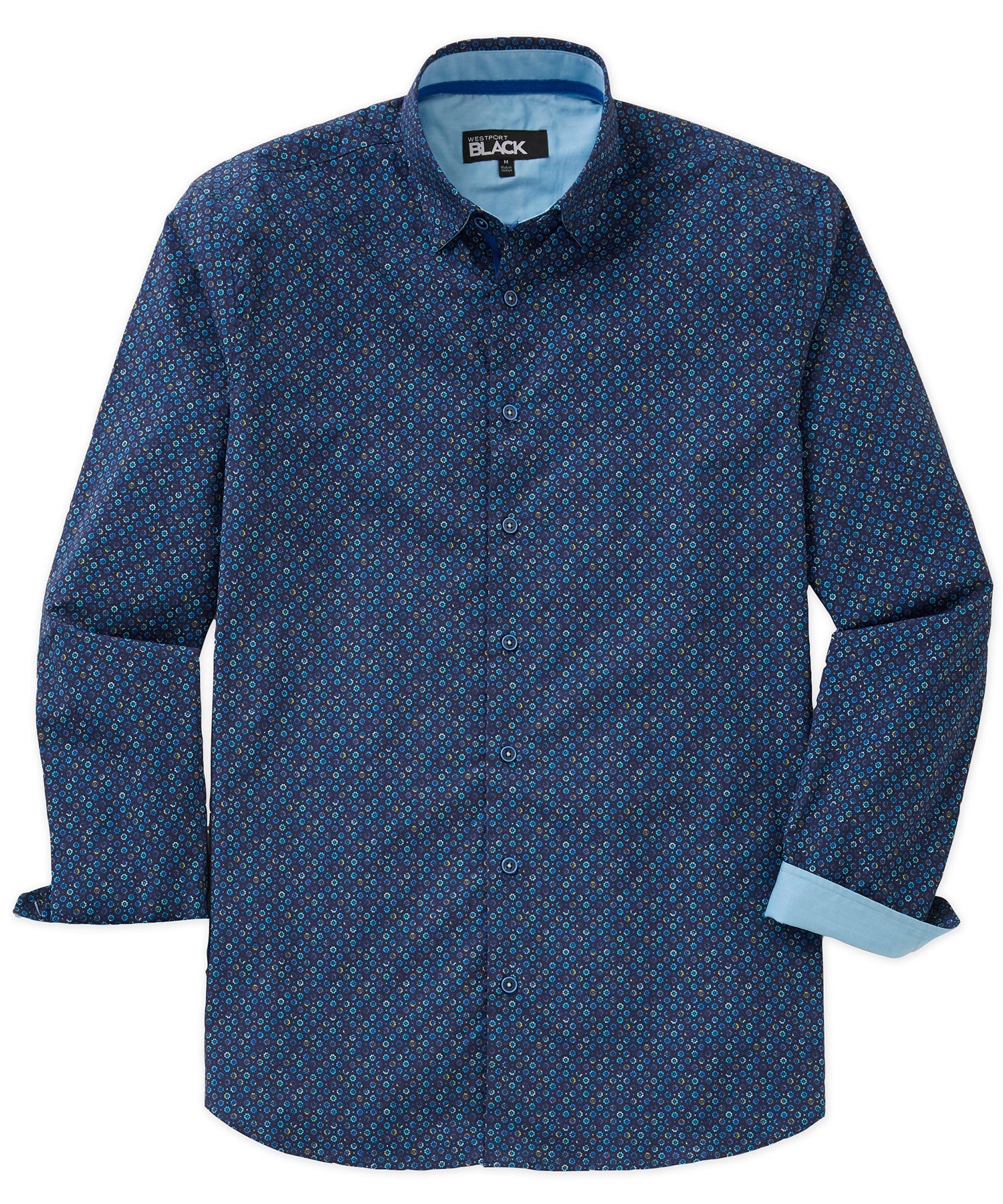Long Sleeve Hidden Button Down Printed Sport Shirt – Navy Multi