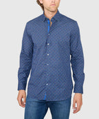 Long Sleeve Hidden Button Down Printed Sport Shirt – Navy Multi