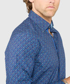 Long Sleeve Hidden Button Down Printed Sport Shirt – Navy Multi