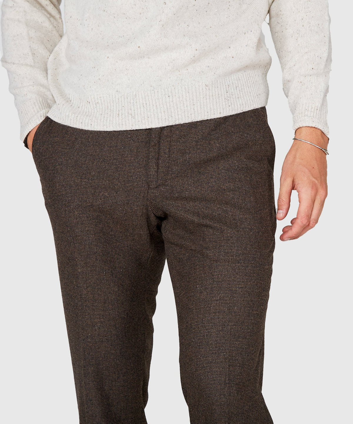 Flat Front Houndstooth Wool Blend Pant