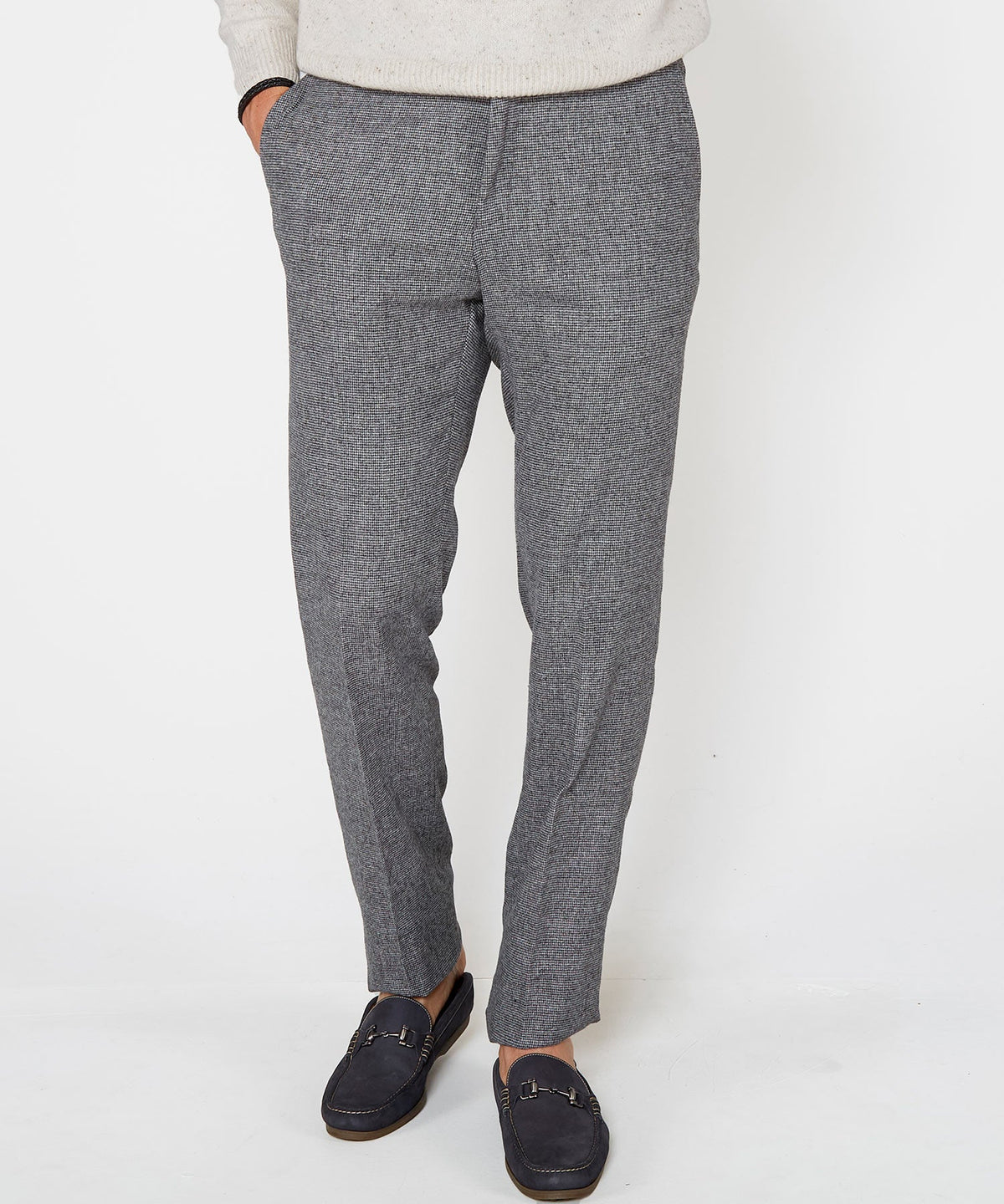Flat Front Houndstooth Wool Blend Pant