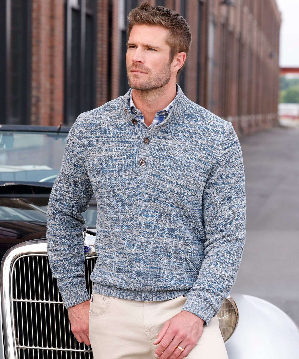 Chenille Button Mock Sweater