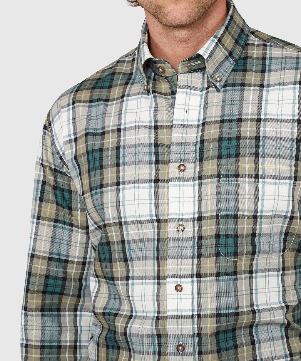 Long Sleeve Cotton Wool Plaid Sport Shirt – Sage