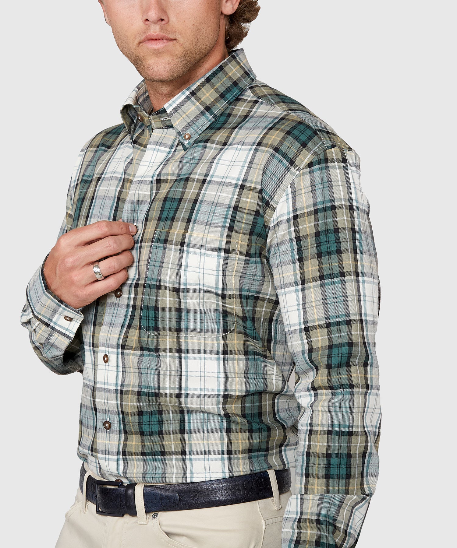 Long Sleeve Cotton Wool Plaid Sport Shirt – Sage