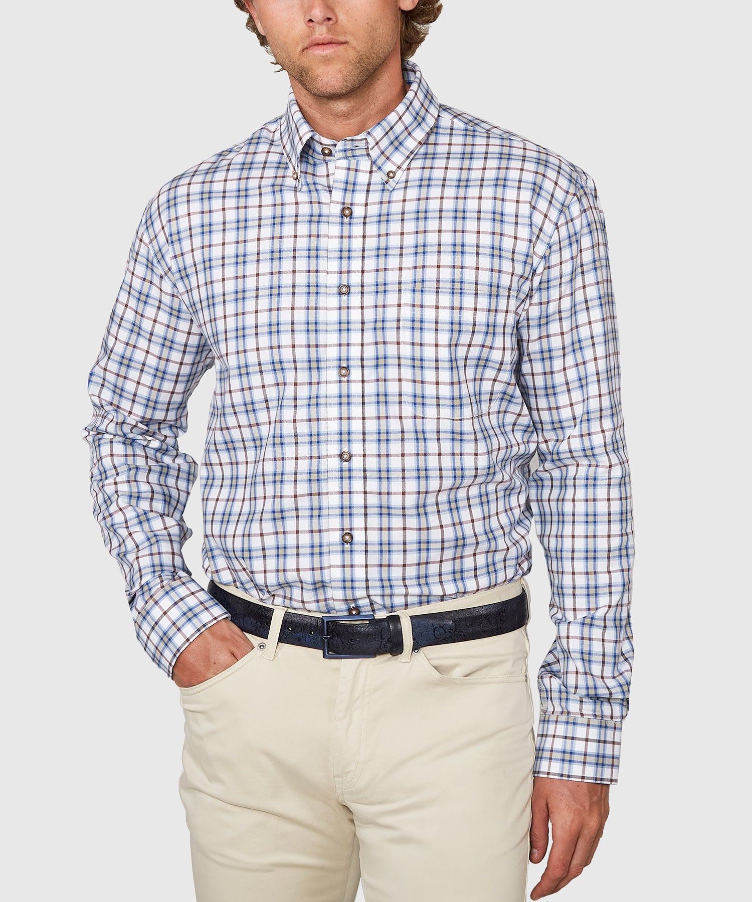 Long Sleeve Cotton Wool Plaid Sport Shirt – Multi