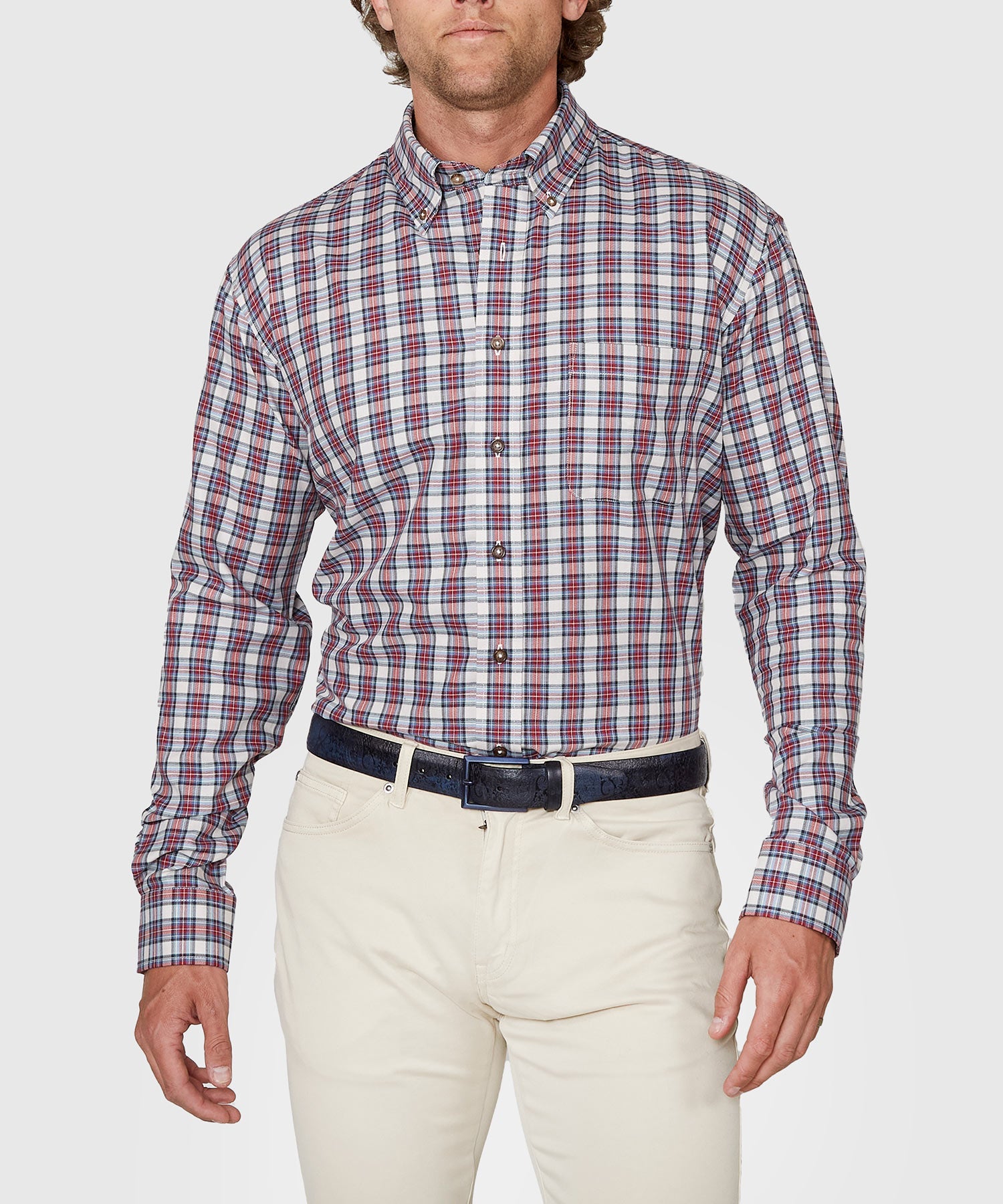 Long Sleeve Cotton Wool Plaid Sport Shirt – Chambray