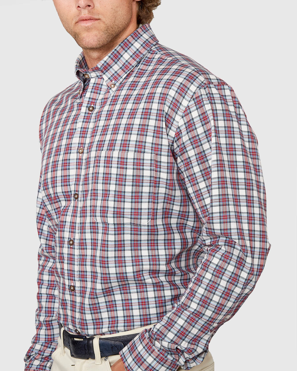 Long Sleeve Cotton Wool Plaid Sport Shirt – Chambray