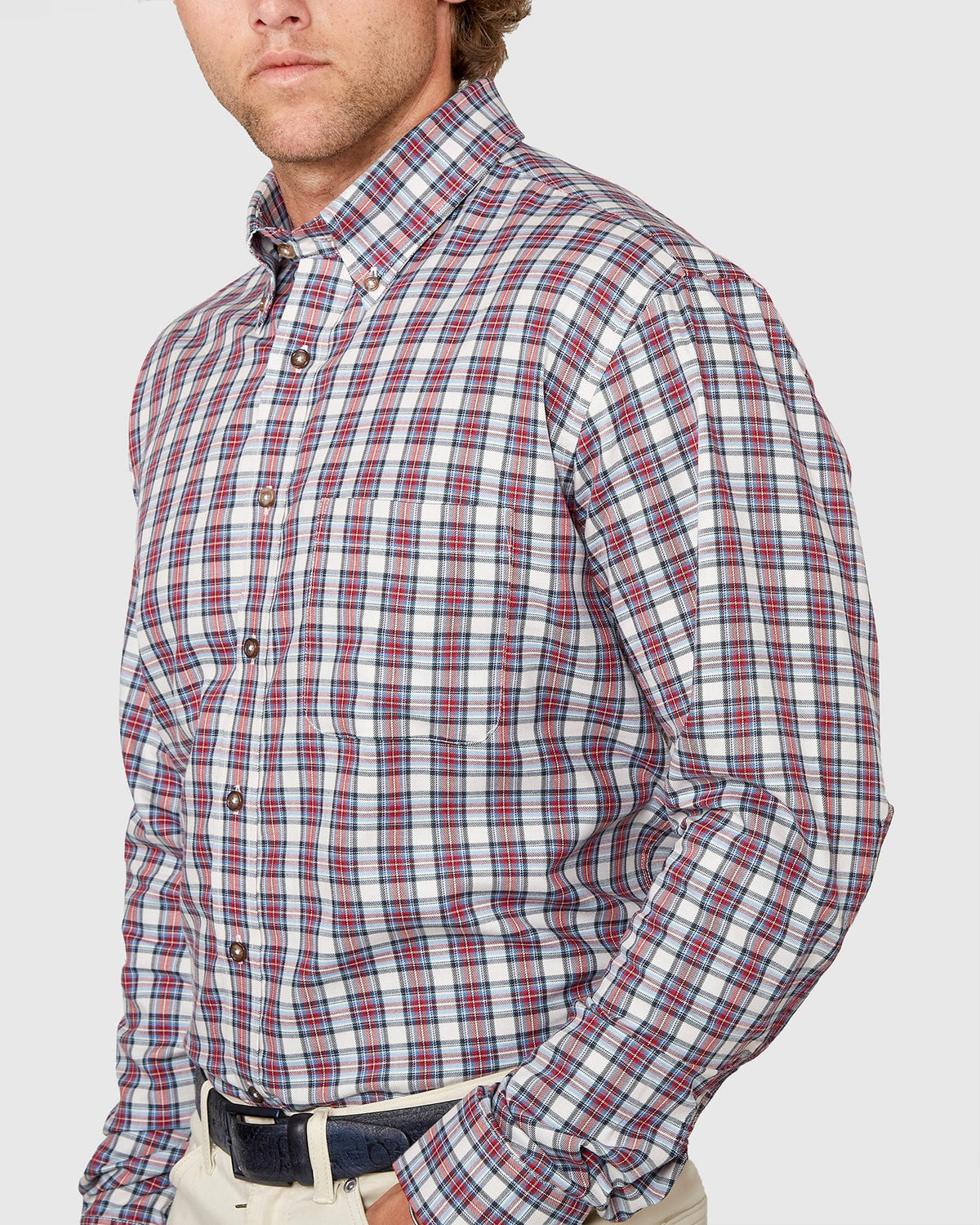 Long Sleeve Cotton Wool Plaid Sport Shirt – Chambray