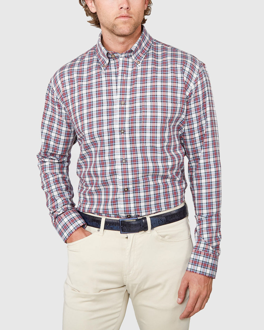 Long Sleeve Cotton Wool Plaid Sport Shirt – Chambray