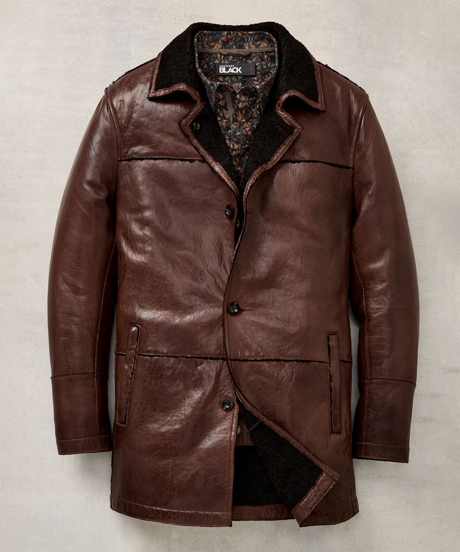Mid-Length Lambskin Leather Jacket – Walnut