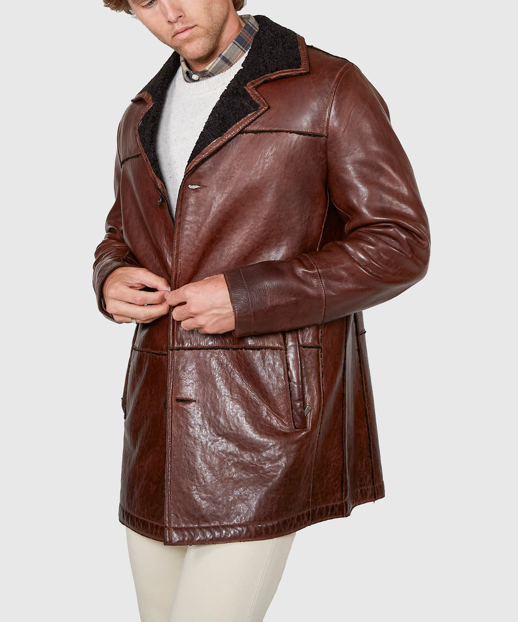 Mid-Length Lambskin Leather Jacket – Walnut