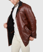 Mid-Length Lambskin Leather Jacket – Walnut