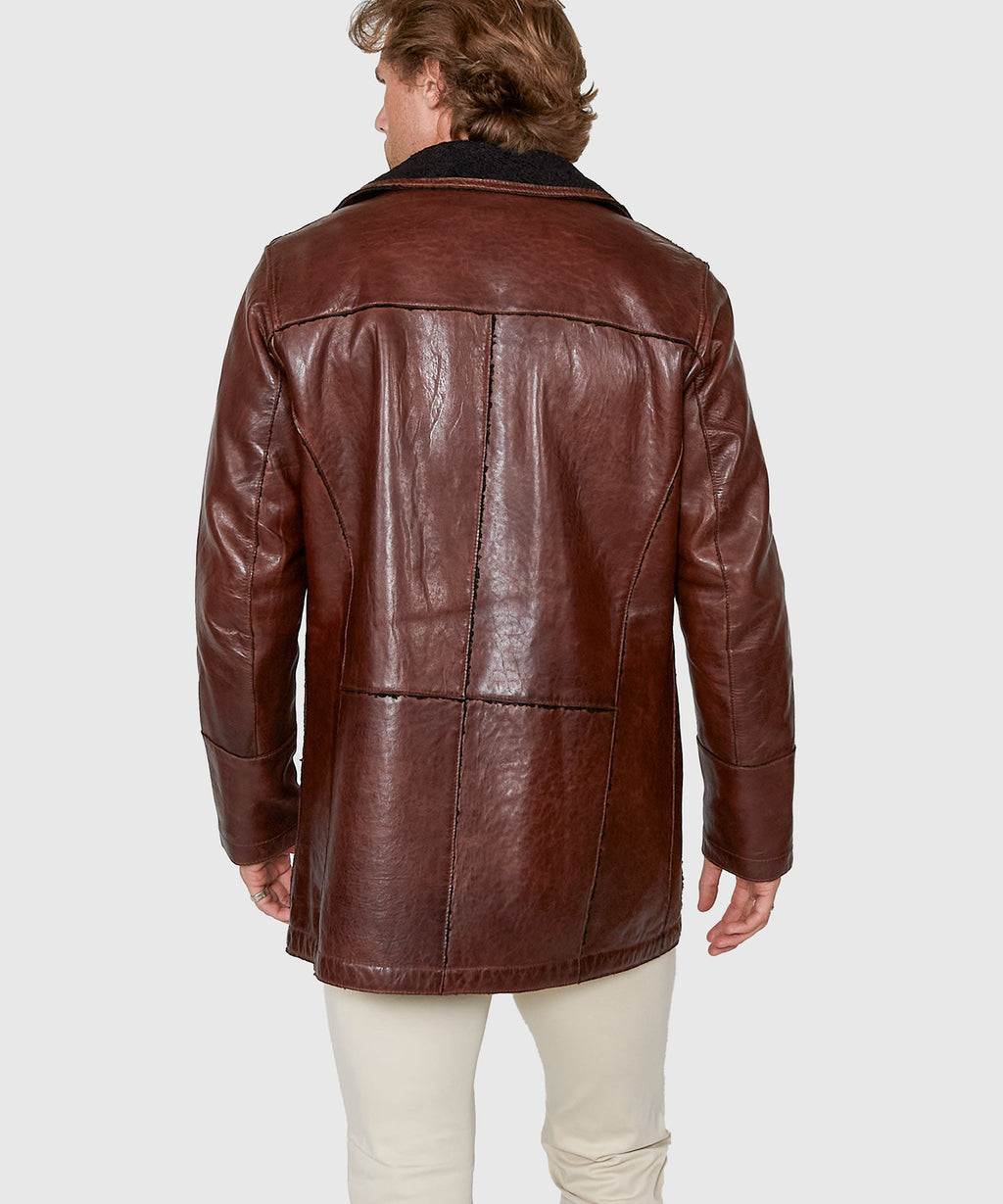 Mid-Length Lambskin Leather Jacket – Walnut