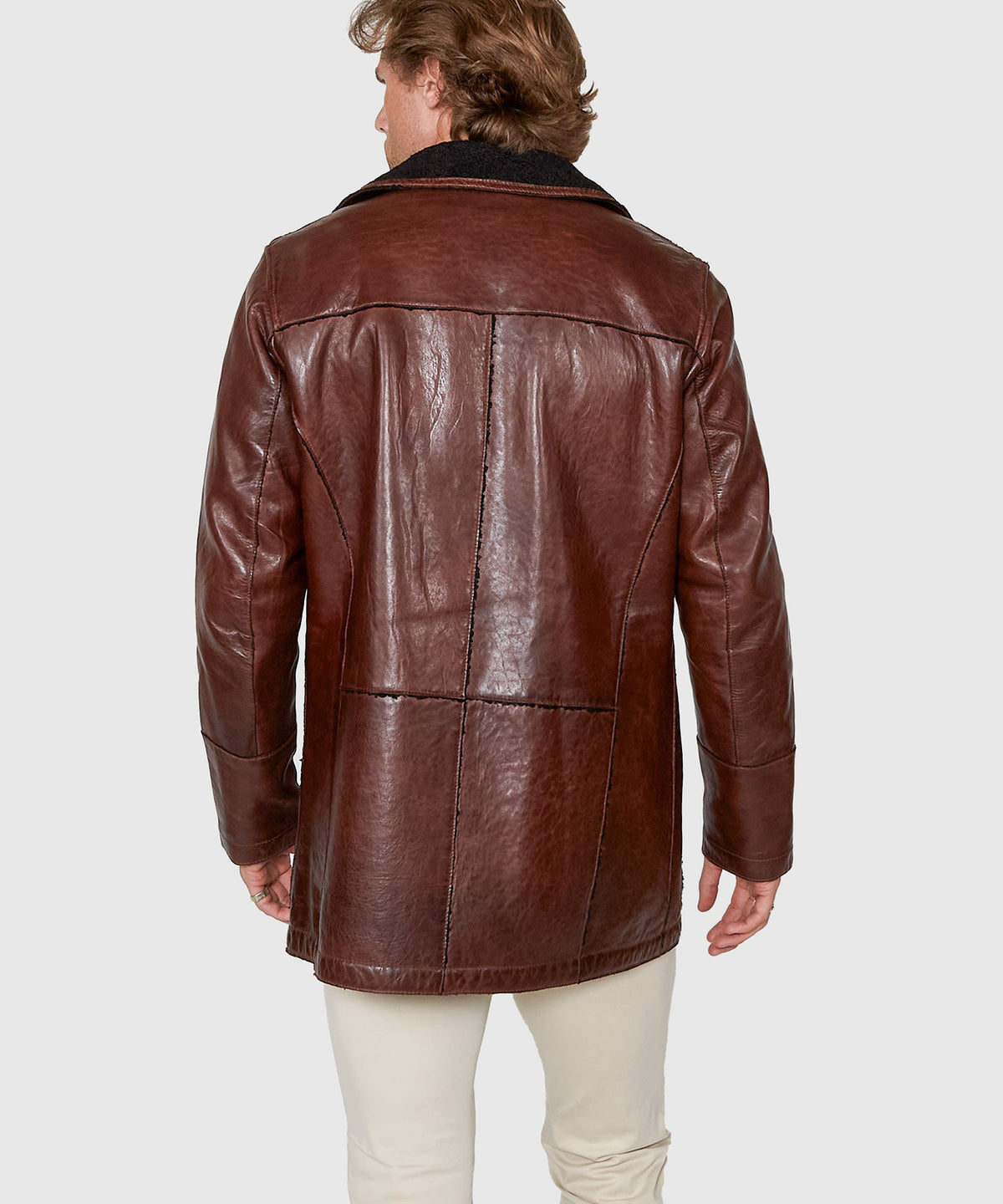 Mid-Length Lambskin Leather Jacket – Walnut