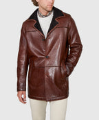 Mid-Length Lambskin Leather Jacket – Walnut