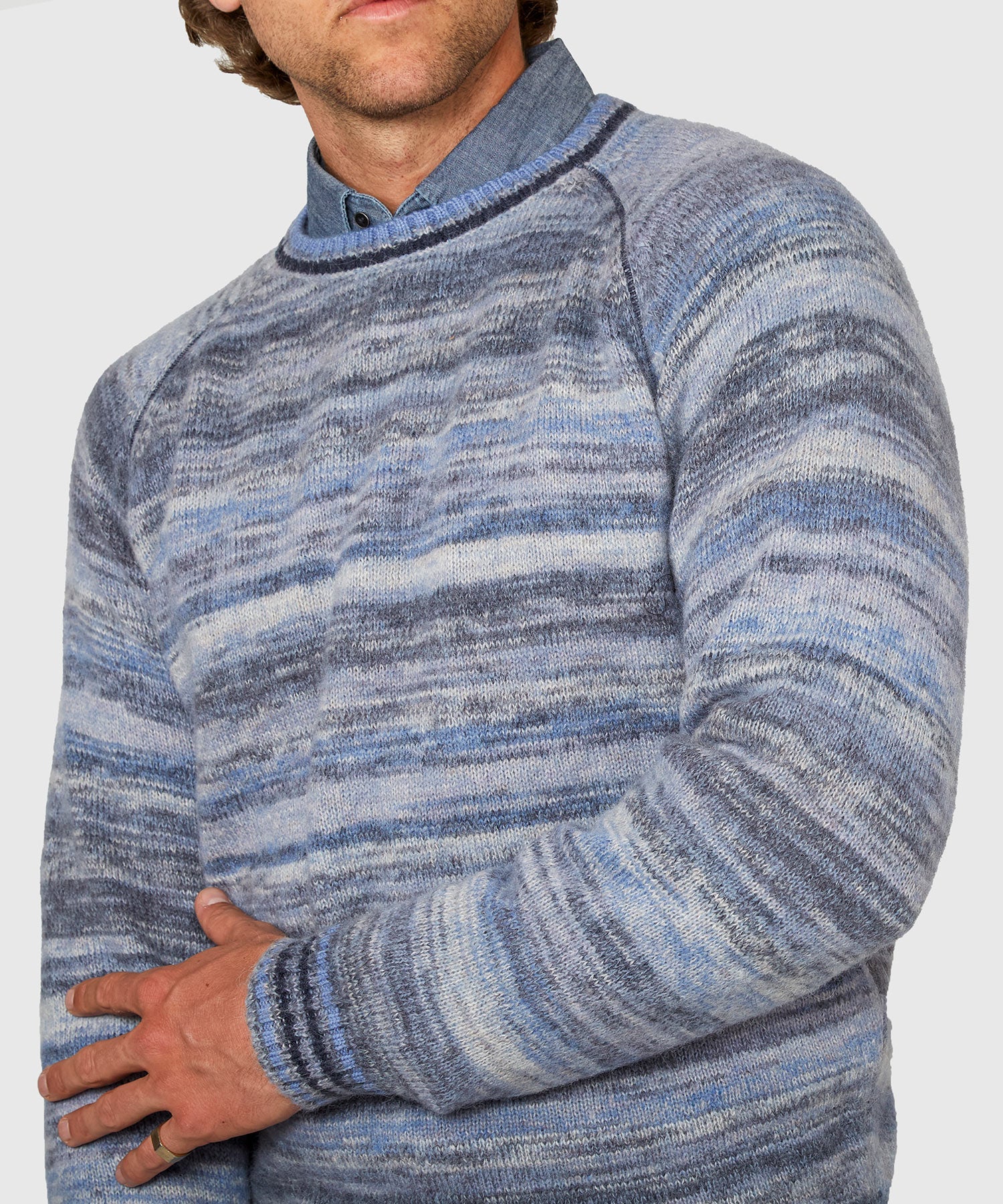 Brushed Alpaca Space Dye Crew Sweater – Blue Frost
