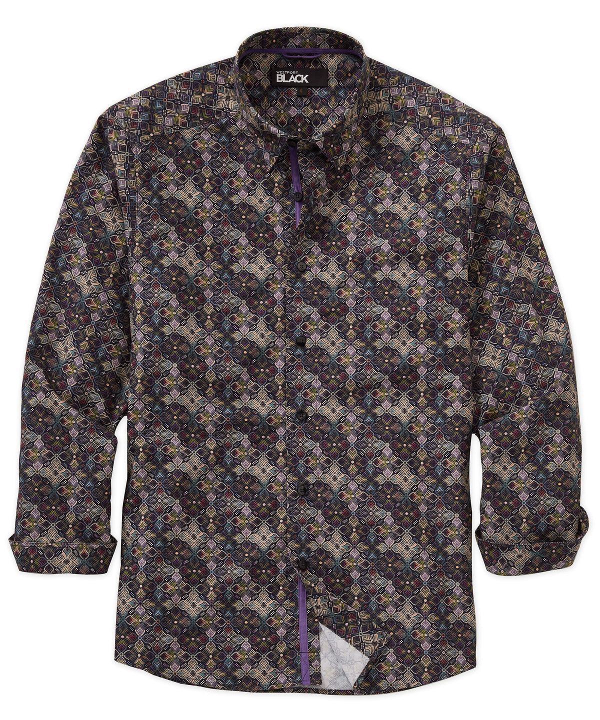 Long Sleeve Medallion Print Cotton Sport Shirt – Multi