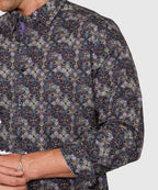 Long Sleeve Medallion Print Cotton Sport Shirt – Multi