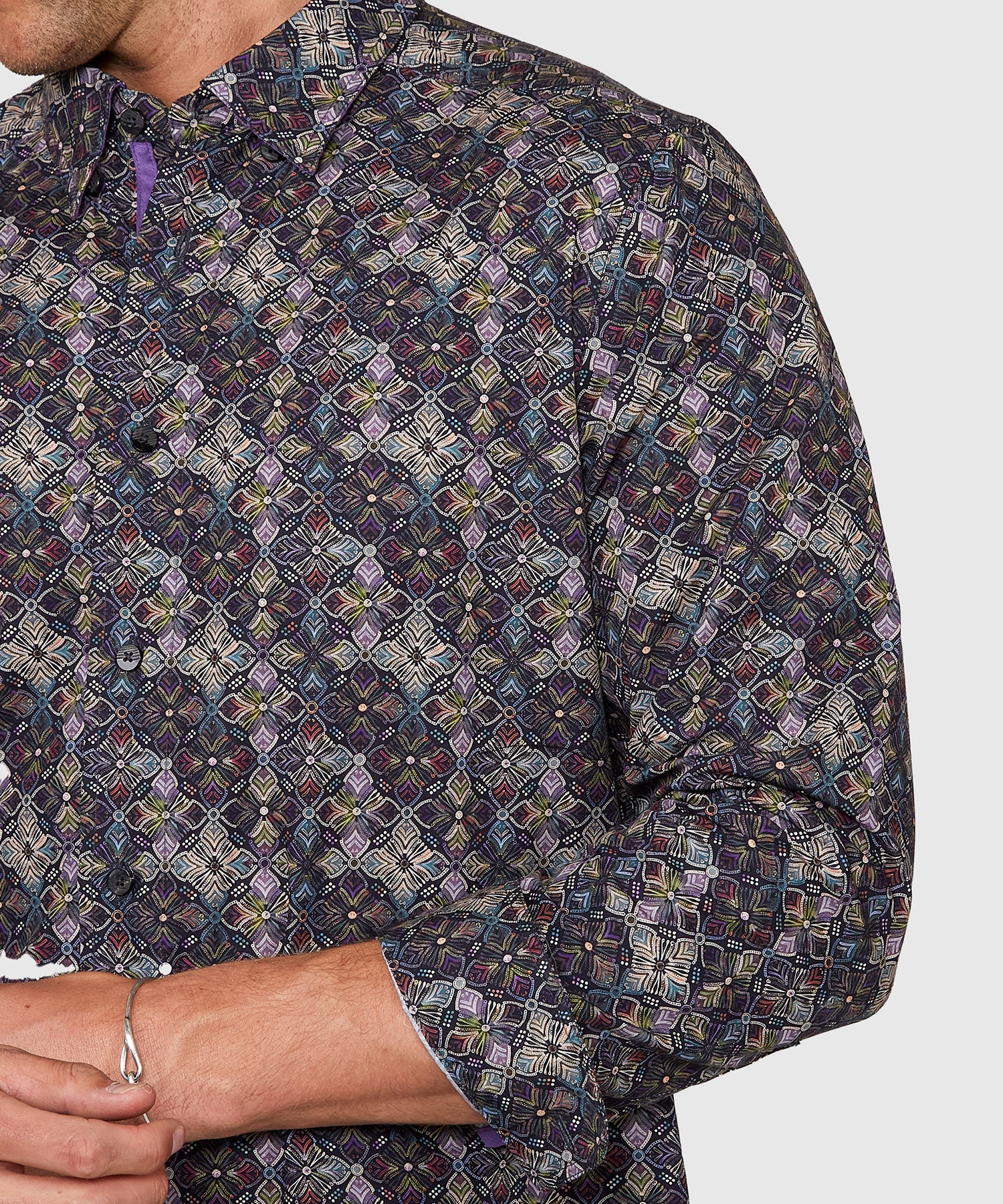Long Sleeve Medallion Print Cotton Sport Shirt – Multi