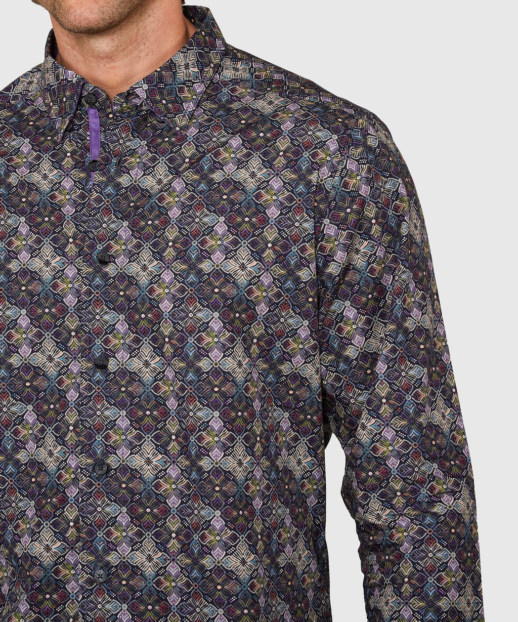Long Sleeve Medallion Print Cotton Sport Shirt – Multi