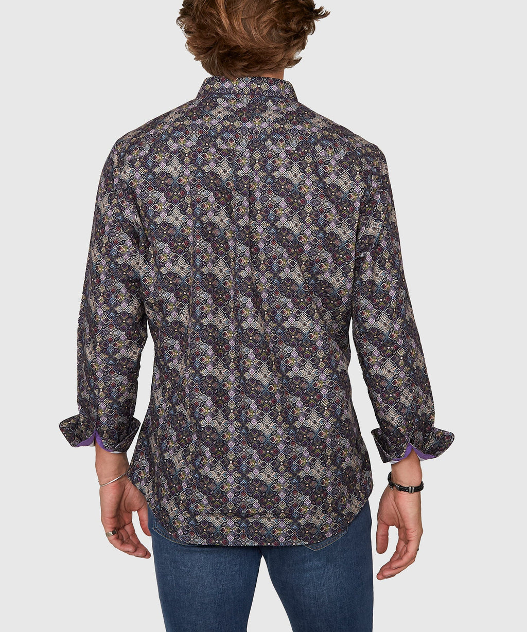 Long Sleeve Medallion Print Cotton Sport Shirt – Multi