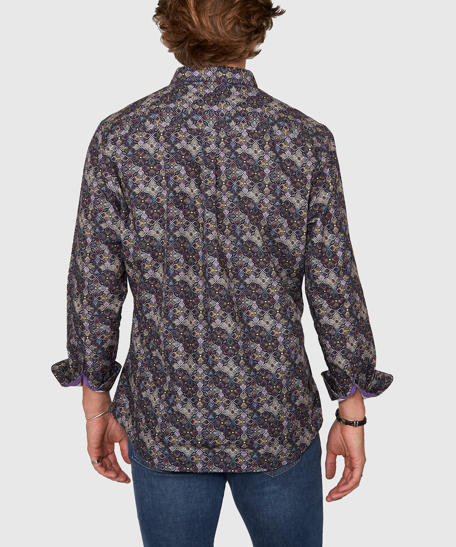 Long Sleeve Medallion Print Cotton Sport Shirt – Multi
