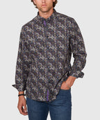 Long Sleeve Medallion Print Cotton Sport Shirt – Multi